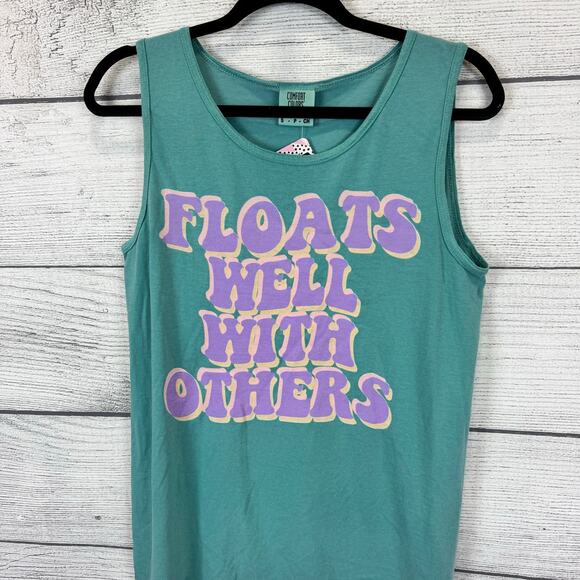 Comfort Colors Women's Teal Floats Well With Others Summer Tank Size Small - Picture 2 of 6